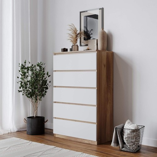 Tall drawer chest - white, oak
